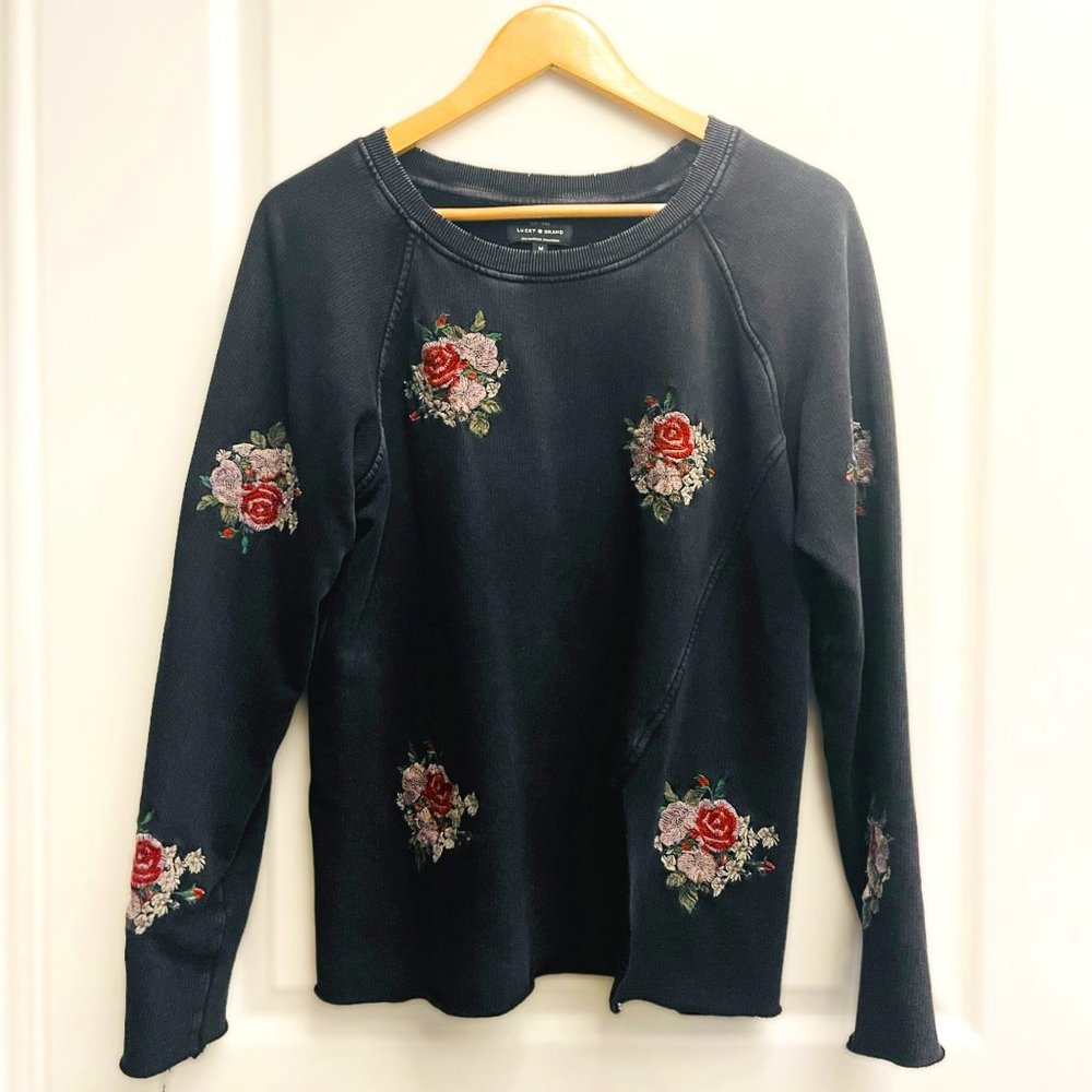 Lucky Brand Embroidered Rose Top Light Sweater Worn In Look